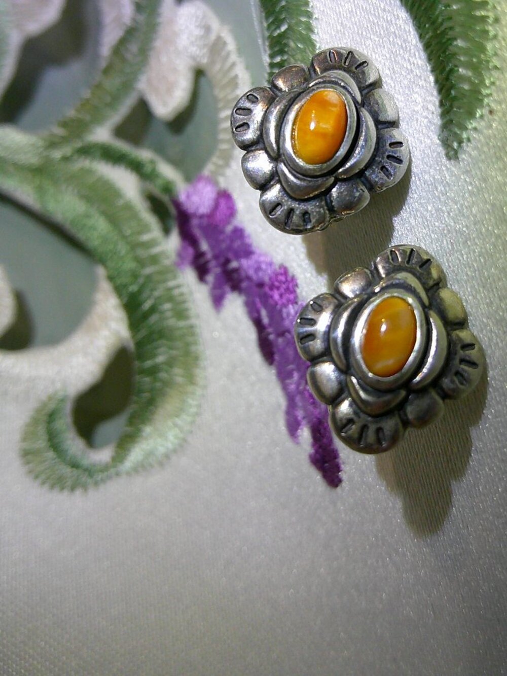 American West Carolyn Pollack Relios Orange Spiny Oyster Silver Earrings New NIB